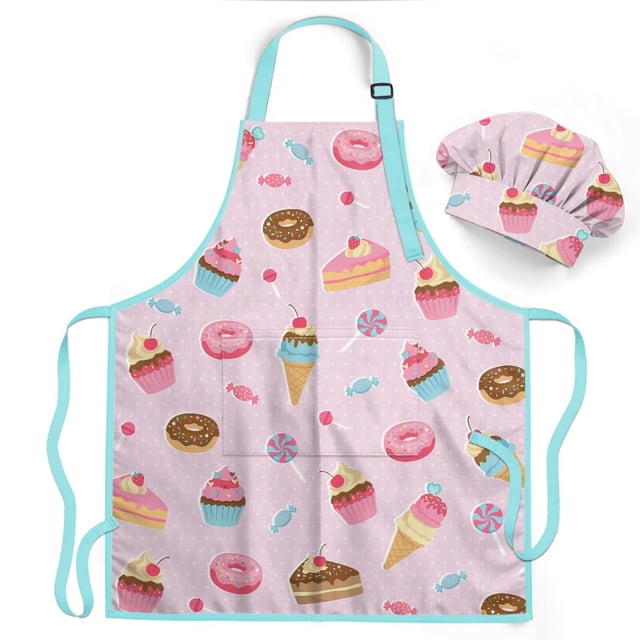 Juego de delantal y gorro de chef SANDJEST para niñas con bolsillo