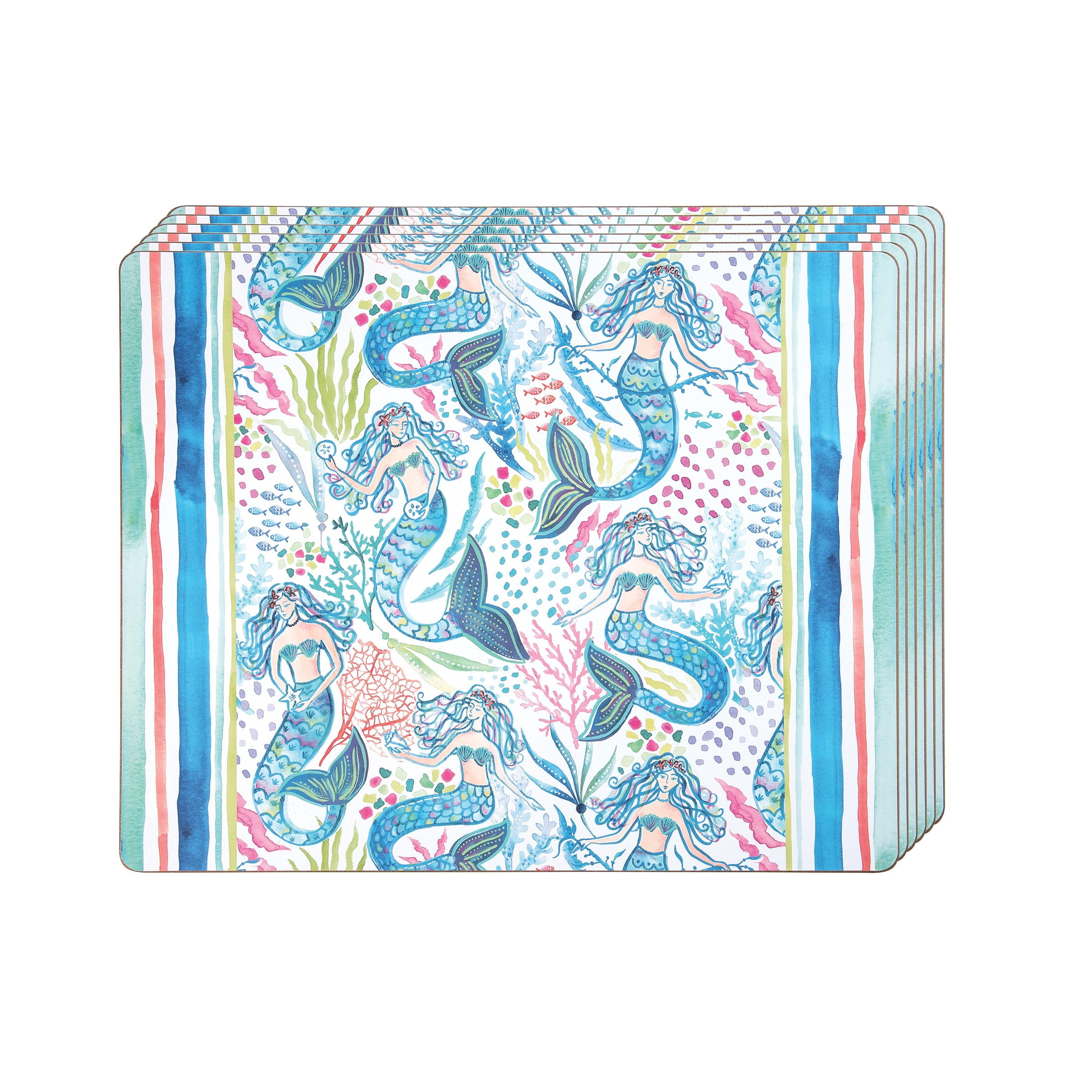 Mermaid Garden Hardboard Placemats Set of 6 Blue Quilted Placemats, 13" x 16"