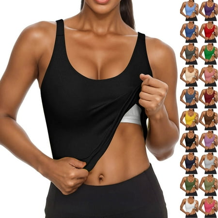 JURANMO Tank Tops with Built in Bra for Women Sports Cute Cami Shirts 2025 Spring Summer Workout Camisoles Vacation Sleeveless Under Clothes White L Clearance Sale