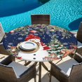 thumbnail image 6 of Navy Blue Christmas Round Tablecloth, Fitted Table Cover with Elastic for 55"-60" Round Tables, Snowman Xmas Tree Poinsettia Eucalyptus Table Cloth Outdoor Indoor Dinning Party Waterproof Tablecloths, 6 of 7