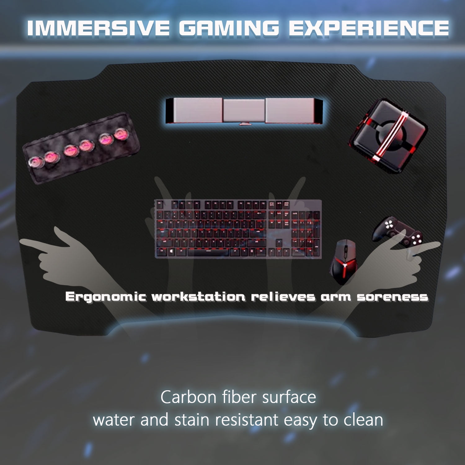 CL.HPAHKL 39 inch Small Gaming Desk, Z Shaped PC Computer Desk Gaming Workstation with Headphone Hook, Ergonomic Gaming Table PC Desk for Game Players, Blue