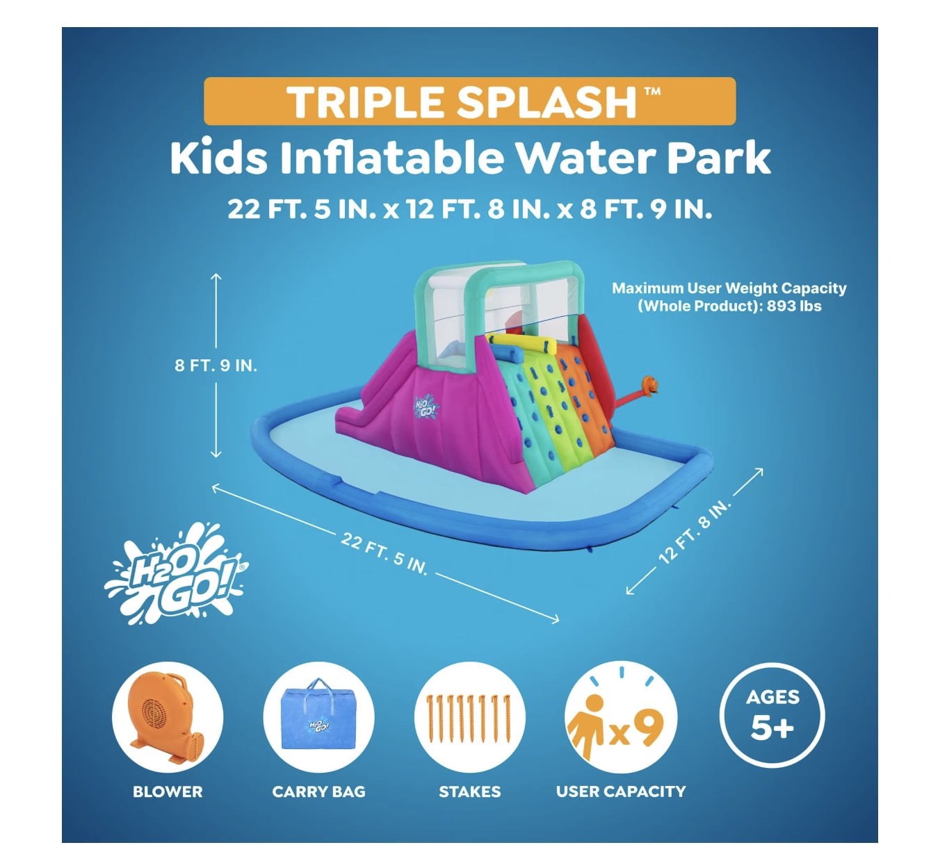 H2OGO! Triple Splash 8'9" Inflatable Water Park