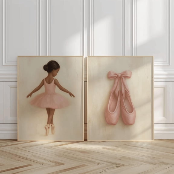Black Ballerina Wall Art Impasto Ballerina Nursery Decor Girls Room African American Set 2 Unframed Paper Print 8x12