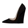thumbnail image 2 of FSJ Women Formal Wedges High Heel Slip On Pumps Pointed Closed Toe Wedding Party Evening Dress Office Shoes Size 13 Black Suede, 2 of 3