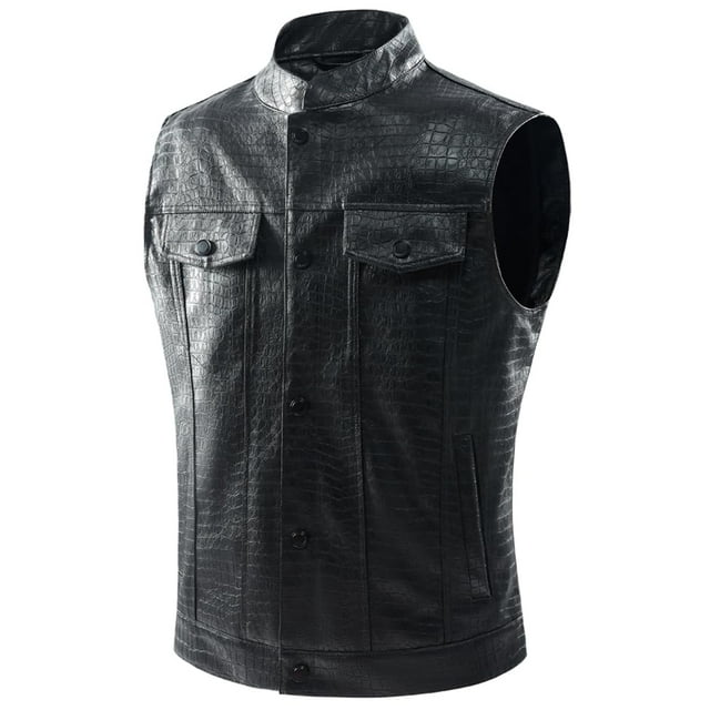 Chaleco de moto NAVEKULL para hombre de piel negro vintage