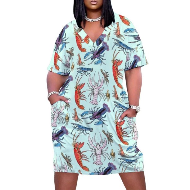 Colorful Aquatic Cray Species in Watercolor Loose Pocket Dress dress evening dress