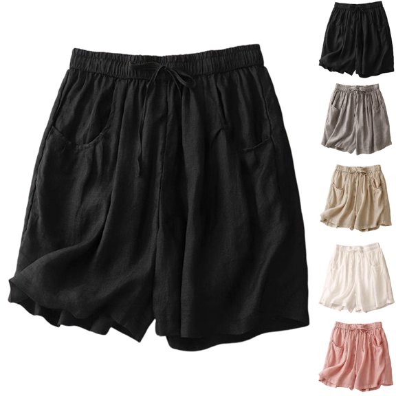 Bmisegm Womens Summer Shorts Plus Size Wide Leg Elastic Waist Cropped Casual Loose Bottoms Shorts for Women Black_001 L