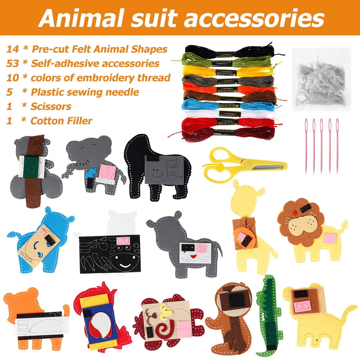 Creativity Street Felt Sewing Animal Kits 10 12 x 6 12 x 1 Monkey Set Of 6  Kits - Office Depot