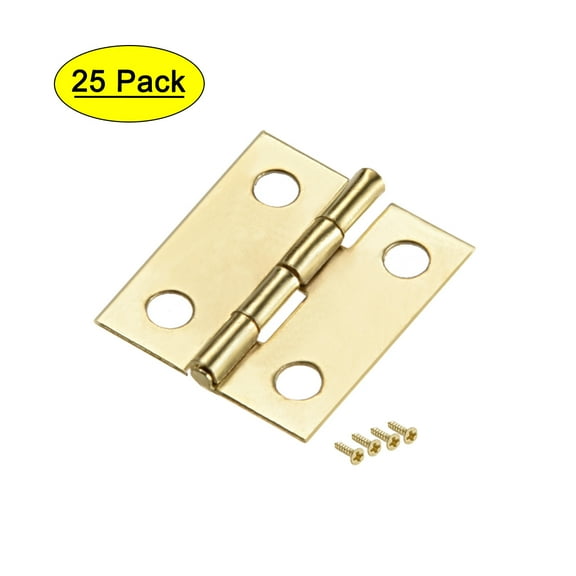 Uxcell 0.7" Small Hinge Case Wooden Box Hinges Fittings Golden Plain 25Pcs Iron