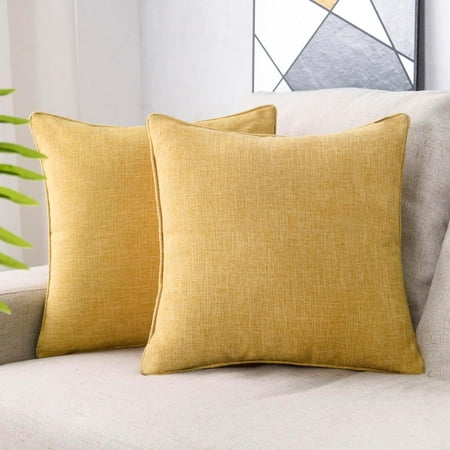 

HPUK Linen Throw Pillow Covers Pack of 2 16x16 inch Accent Cushion Covers for Living Room Bedroom Decorative Solid Color Pillow Covers for Couch Sofa Chair Ochre