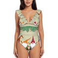 thumbnail image 2 of Yiaed Christmas Card With Gnomes Print Women's Ruffled One Piece Swimsuit V Neck Swimwear Slimming Monokini for Woman-XX-Large, 2 of 8