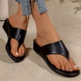 thumbnail image 5 of Domuza Women's Suede Wedge Thong Sandals Comfort Open Toe Soft Sole Slip On Flip flip flops slides for Casual Summer Daily Walking Beach Black 7（EU-38）, 5 of 6