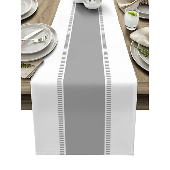 Table Runner 36 Inches Long for Kitchen Dining, Gray Solid Color Texture Dresser Scarf Farmhouse, Dining Table Decorations for Wedding/Parties, Simple Grey Stripes 13 x 36 In