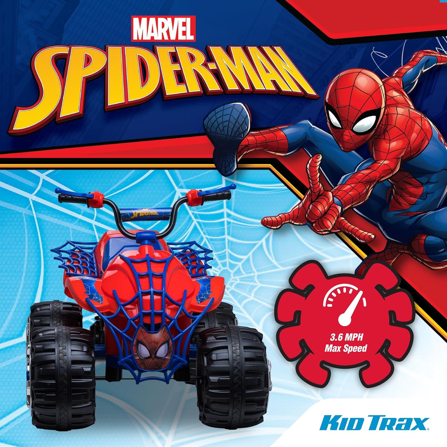 Kid Trax Marvel Spiderman Toddler ATV Ride On Toy, 12 Volt Battery, 3-7 Years, Max Rider Weight 88 lbs, Spider-Man Blue