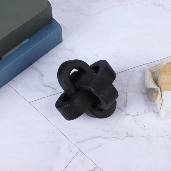 Nanoei Wood Knot Decor 3 Link Chain, Hand Carved Natural Wooden Shelf Decoration, Coffee Table , Rustic Home Office Desk Ornament Black