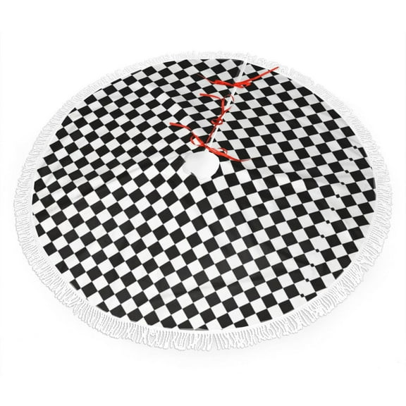 Xmas Tree Skirt Checkerboard Chess Tassel Edge Rustic Christmas Tree Skirts for Party Holiday Decorations 30"
