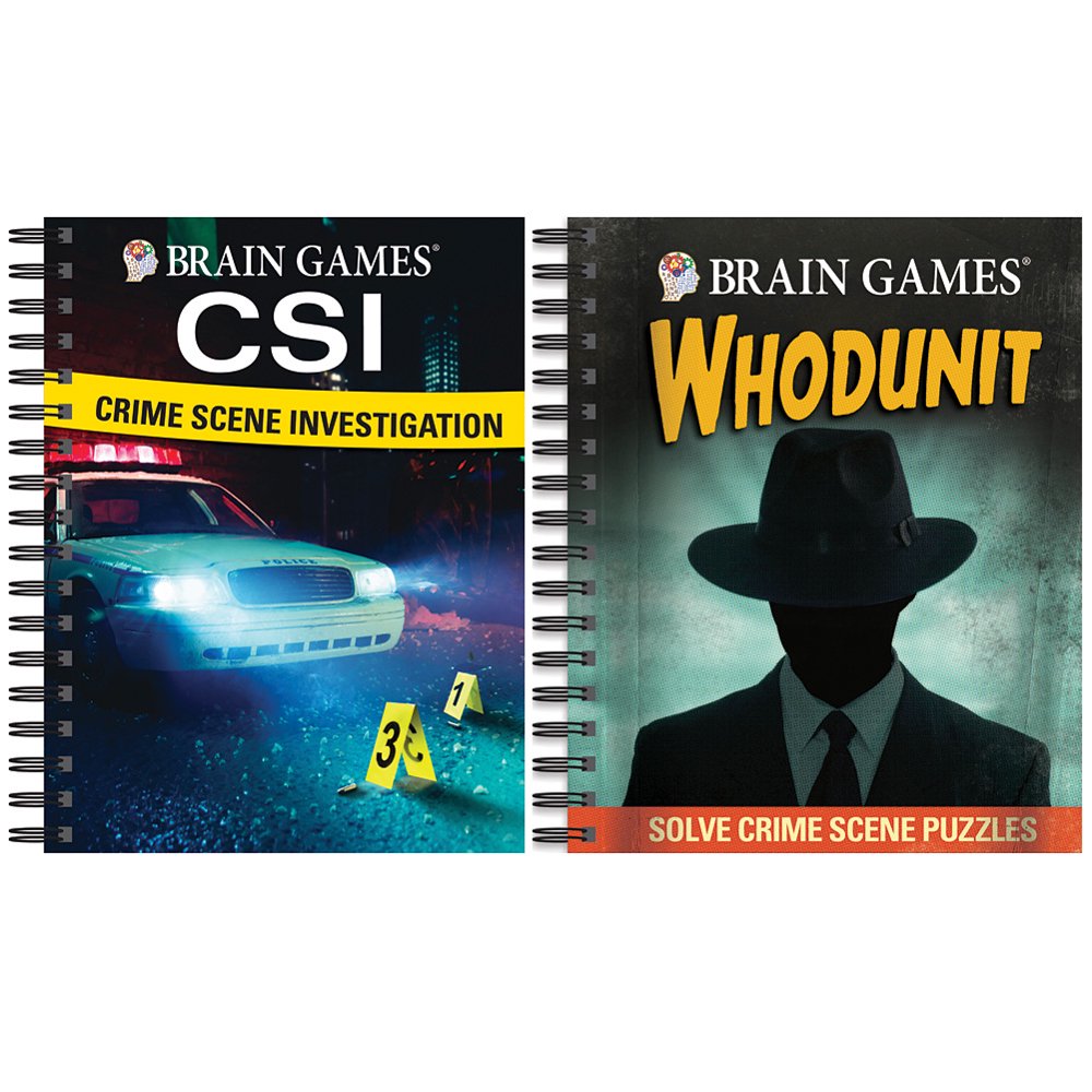 Brain Games Whodunit And CSI Puzzle Book Set Visual, Verbal & Memory