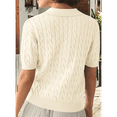 thumbnail image 4 of Women'S Cable Short Sleeve Sweaters Tops Solid Lapel V Neck Knit Casual Soft Pullover Shirt Grey White L, 4 of 6