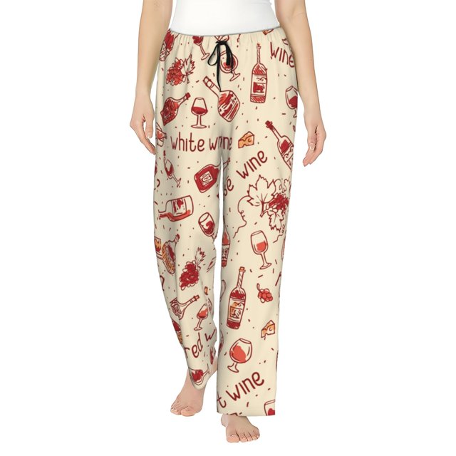 Fotbe Red Wine Pantalones de Pijama para Mujer, Pantalones de Dormir, Pantalones Pj con Cordón y Bolsillos-Medium