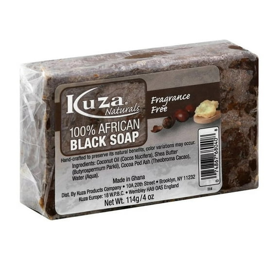 Kuza Naturals African Black Soap with Fragrance Free, 4 Oz