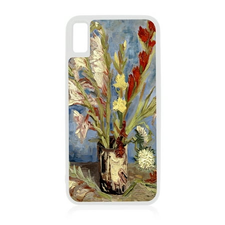 Cheese Phone Case Artist Vincent Van Gogh's Vase of Gladioli and Chinese Asters White Rubber Case for iPhone XR - iPhone XR Phone Case - iPhone XR Accessories ()