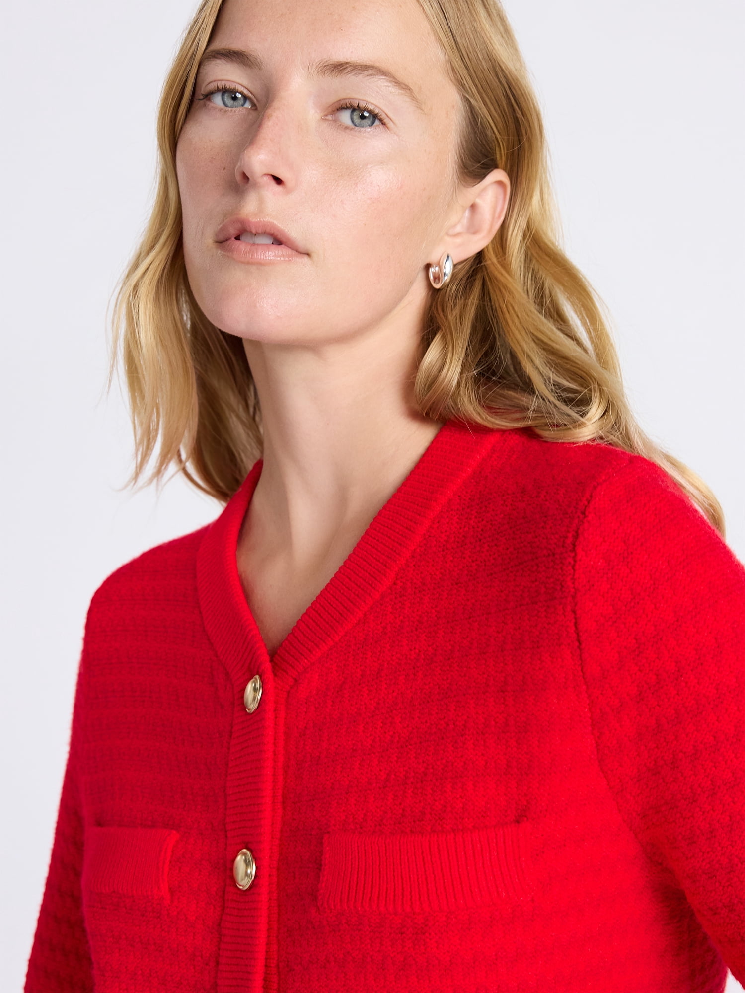 Free Assembly Women's Textured Cardigan Sweater with Double Welt Pockets, Midweight, Sizes XS-XXL