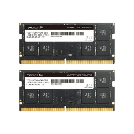 TEAMGROUP Elite RRF12 32GB (PC5 44800) CL46 Non ECC Unbuffered 1.1V 262 Pin Laptop Memory Module Ram TED532G5600C46ADC S01