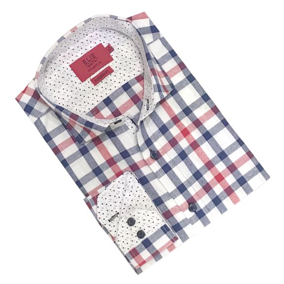 Elie Balleh Blue Big Plaids Men's Dress Casual Button Down Shirt