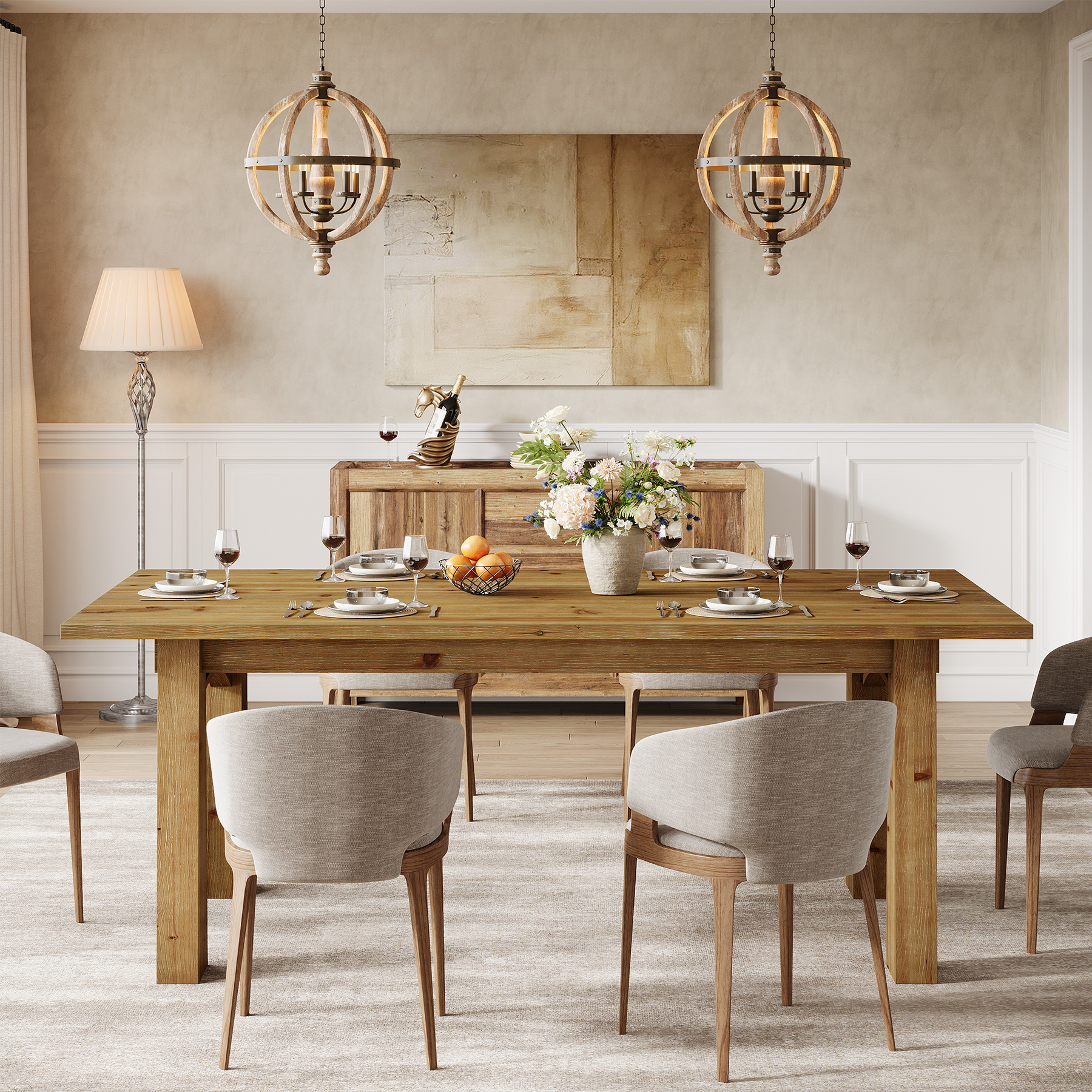 Solid Wood Dining Table for 4-6, 63" Farmhouse Kitchen Table Rectangular Dinner Tables