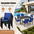thumbnail image 4 of 7 Piece Outdoor Dining Set, Patio Dining Table Set for 6 Persons, Garden Patio Textilene Dining Furniture Set with Plastic-Wood Tabletop, Dining Table Chairs Conversation Set for Deck Patio, 4 of 8
