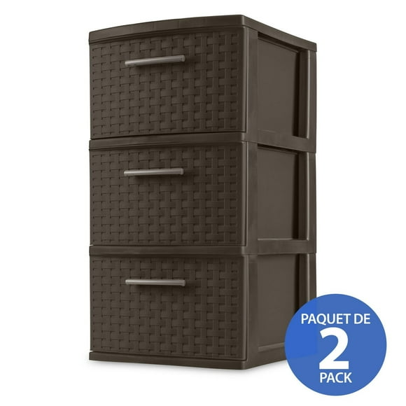 Sterilite Tour Tissée 3 Tiroirs, Brune, 2 Pk