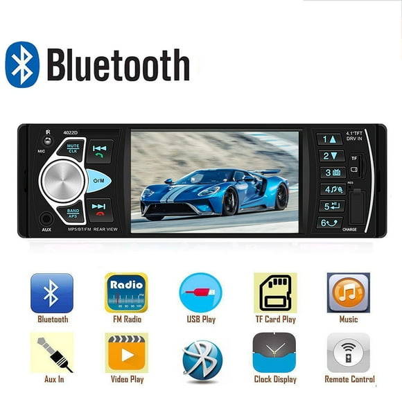 Camecho Autoradio 4.1" Autoradio 1Din Audio Stéréo FM Bluetooth Volant Télécommande Intelligente Caméra de Recul Dynamique, Non Inclus Caméra de Recul