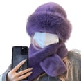 thumbnail image 2 of 2 Pcs/Set Men Winter Mongolian Hat Neck Warmer Thick Stretchy Solid Color Ear Keep Warm Daily Wear Dome Cap Outdoor Skiing Skating Headwear, 2 of 8