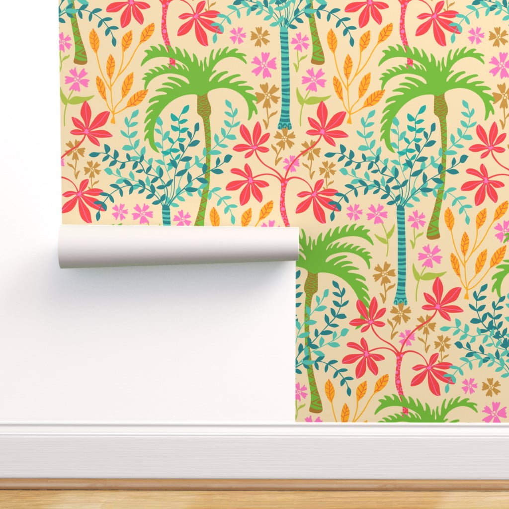 Peel & Stick Wallpaper 9ft x 2ft Tropical Botanical Palm Trees Plants