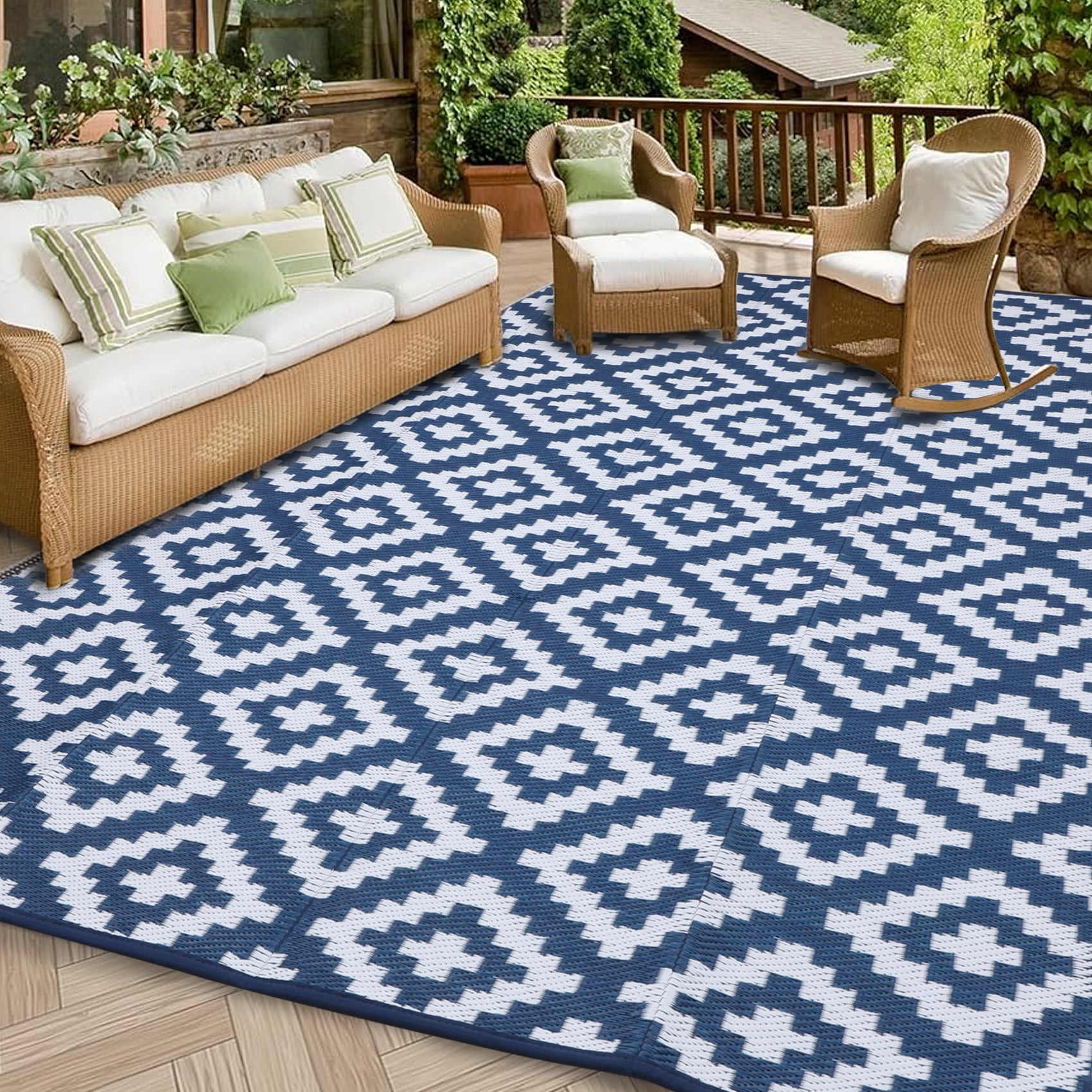 Flngr Reversible UV-Stabilized Outdoor Rug, 6 x 9 ft, Waterproof Plastic Straw for Garden, Patio, Deck, Balcony