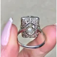 thumbnail image 5 of Antique Art Deco Halo Diamond Engagement Ring, 14K White Gold Plated, 2.1 CT Double Round Simulated Diamond, Side Stone Wedding Anniversary Ring, 5 of 5