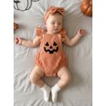 thumbnail image 6 of Cjfdfy Newborn Baby Girl Boy Halloween Outfit Corduroy Romper Overalls Fall Clothes Witch Pumpkin Embroidered Ruffled Square Neck Overalls Bodysuit Playsuit Headband Set, 6 of 9