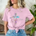 thumbnail image 2 of AGWOLF Easter Shirts for Women Christian T-shirts Short Sleeve Colorful Cross Print Tee Tops Religious Quotes Shirt Womens Easter T Shirts, 2 of 6
