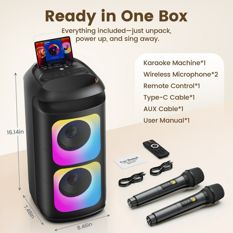 JYX Portable Party Speaker, Bluetooth Speaker with 2 Mics, Deep