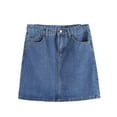 thumbnail image 4 of WENWU Shorts for Women Fashion Women Jeans Skirt Solid Blue High Waist Buttons Leisure Short Mini Skirt, 4 of 4