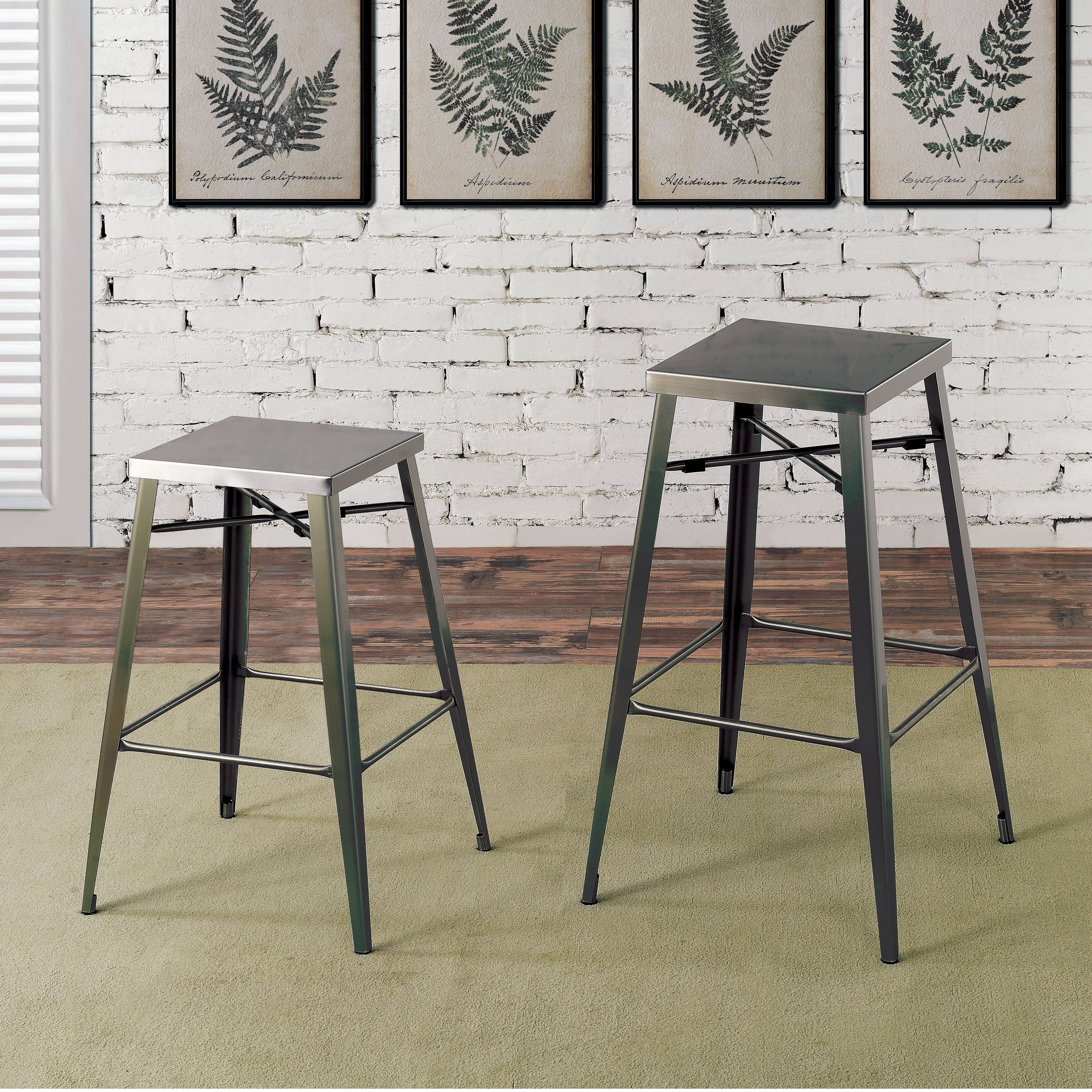 Furniture of America Merin Square Backless Dining Room 30" Bar Stools, Gun Metal (Set of 2)