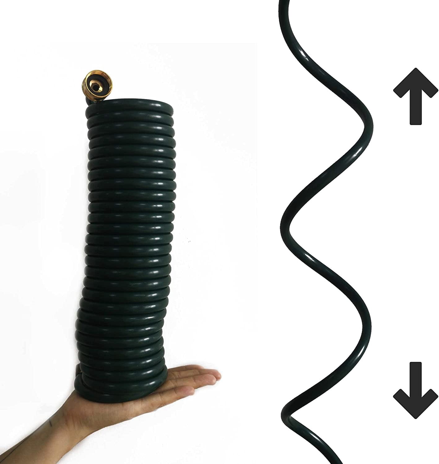 FUNJEE Heavy-Duty EVA Coil Hose Recoil Garden Water Hose with 3/4" GHT Brass Fittings, Corrosion Resistant, Retractable Garden Hose, Boat Hose (Hose, 25FT)