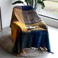 thumbnail image 2 of 150cm*190cm, bleu, 1pc coton simple couverture de canapé, couverture tricotée à franges, patchwork réversible, couverture décorative chaude pour la maison, le bureau et les voyages, 2 of 5