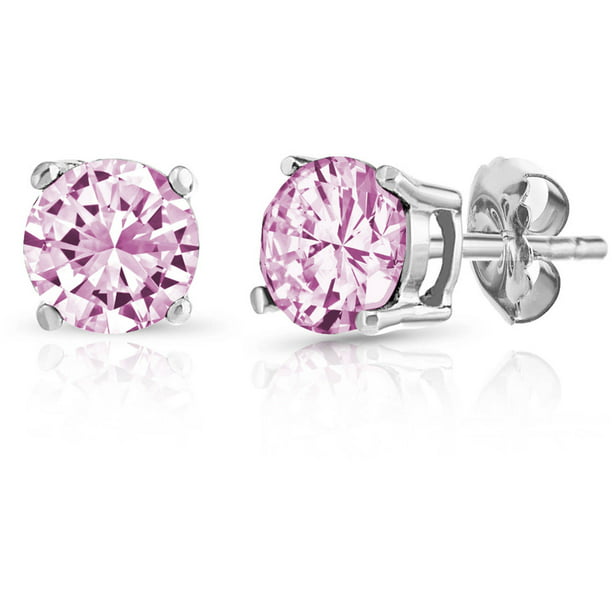 PORI JEWELERS - Round Pink Sapphire Gemstone Sterling Silver Stud ...