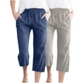 thumbnail image 2 of Wensltd Womens Linen Pants Drawstring Summer Wide Leg Capris for Women with Pockets 2PC, 2 of 5