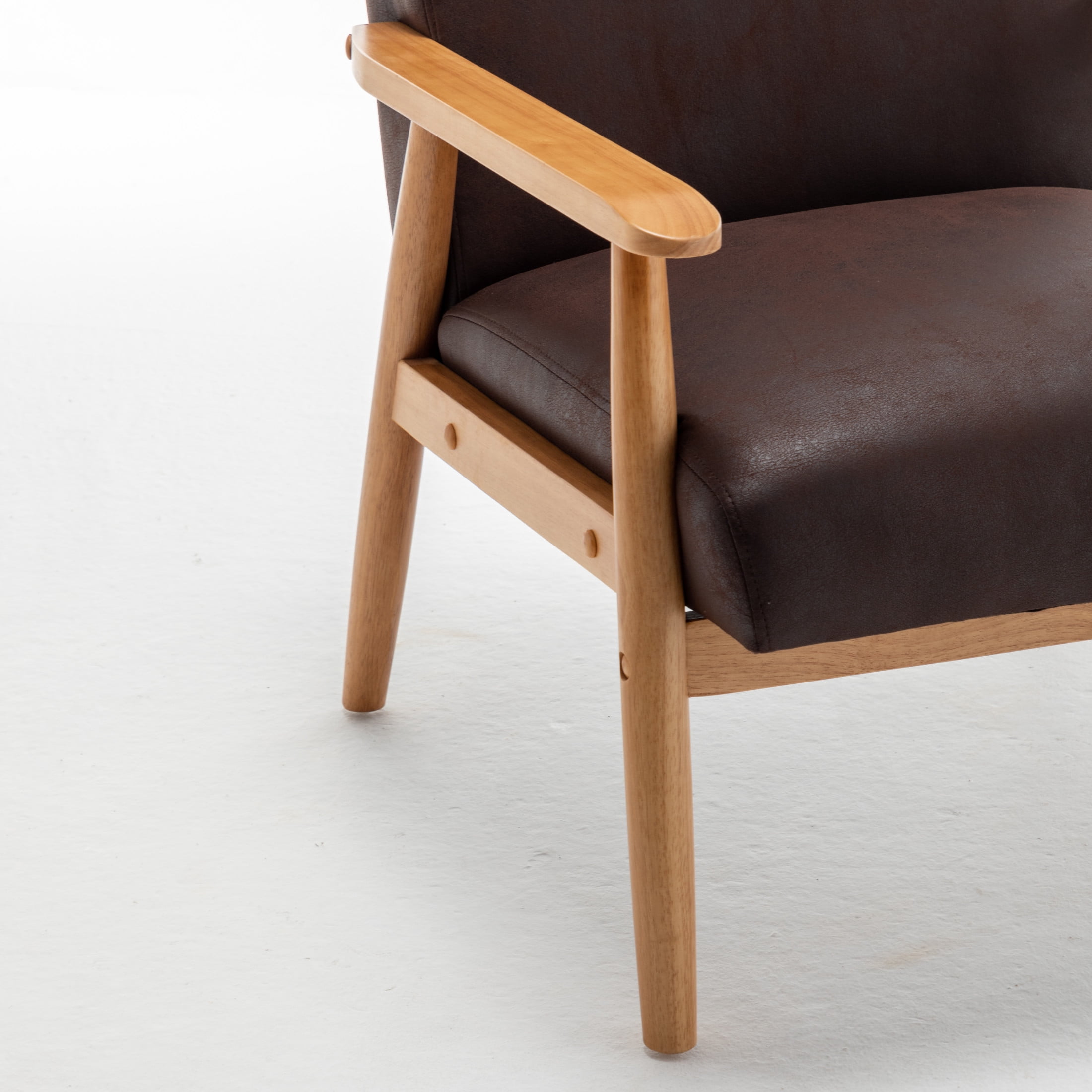 GDF Studio 25.38" Mid-Century Modern Armchair with Tapered Solid Wood Arms, Microfiber Upholstery, Dark Brown