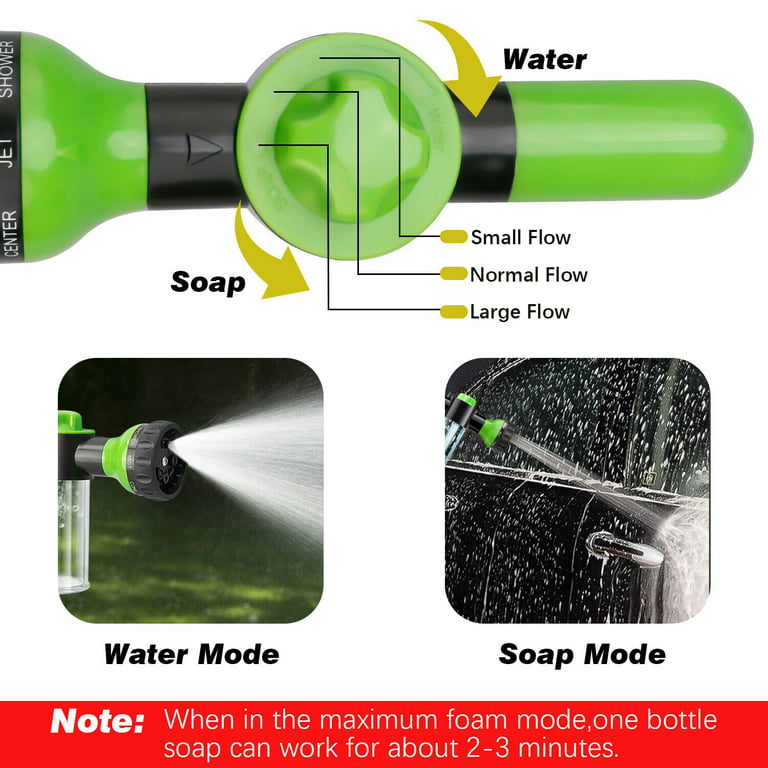 Innens High Pressure Garden Hose Nozzle 8 Watering Pattern with 3.5Oz Soap  Sprayer 