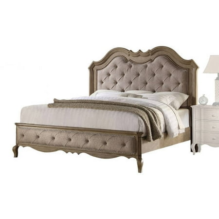 Acme Chelmsford King Bed, Tan Fabric & Antique Taupe (BOX 2 and 3 of 3 ONLY- Missing Box 1-Headboard)