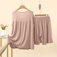 thumbnail image 4 of Women's 2 Piece Modal Loungewear Set Tiered Ruffle Sleeveless Top with High Waist Shorts Soft Breathable Outfit for Summer Beige XL(XL), 4 of 5