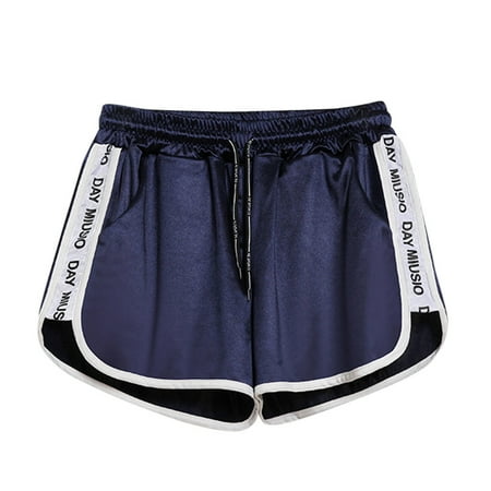 ZPYESWOW High Waisted Shorts Tummy Control Yoga Pants Women Drawstring Shorts Running Workout Fitness Sports Women Activewear Blue XL